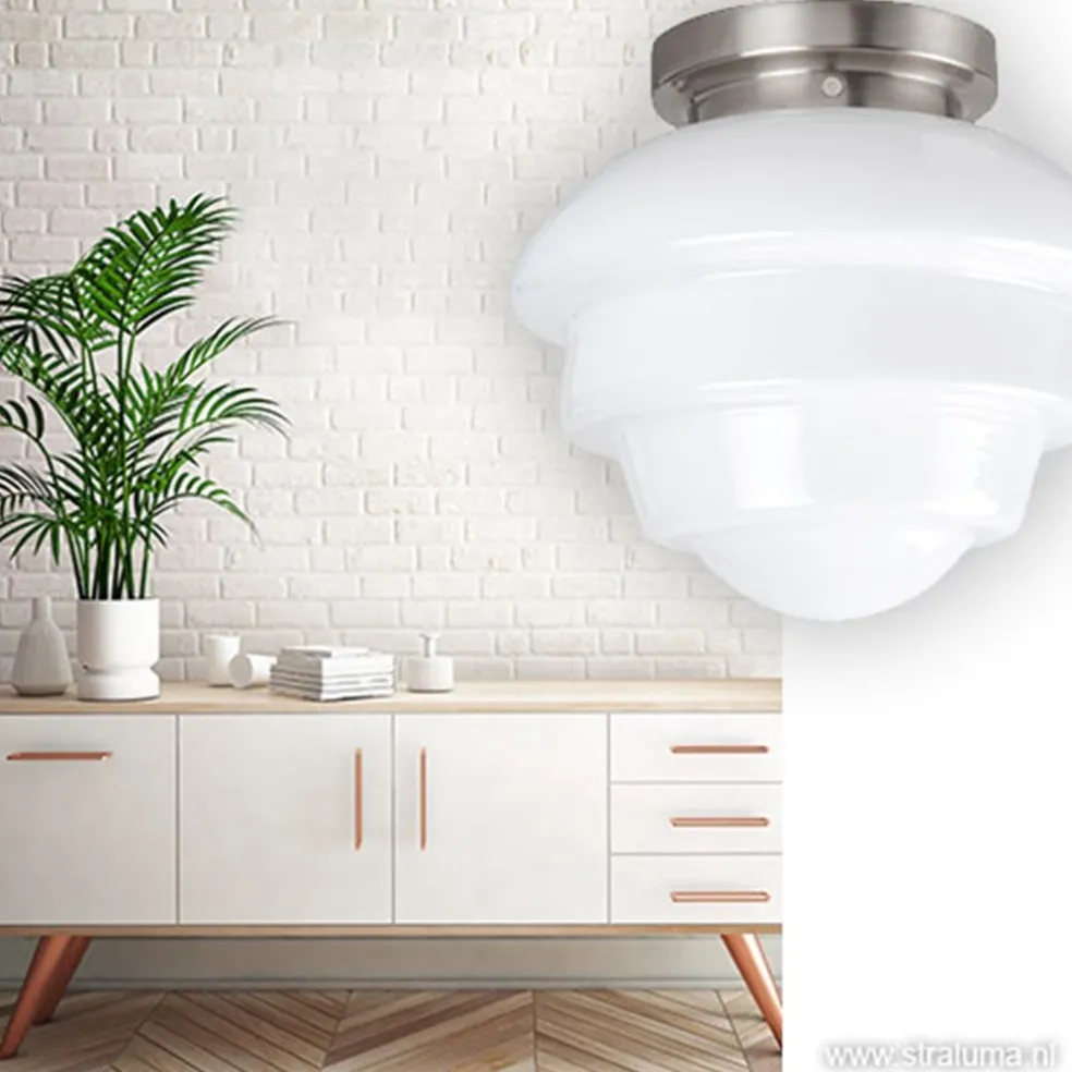 Plafondl. nikkel wit glas, keuken-hal