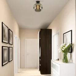 Plafondlamp Bella zwart+smoke glas 25cm