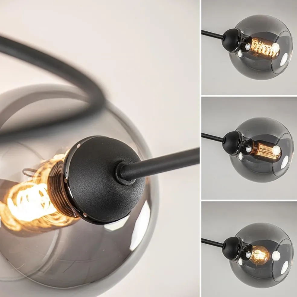 Plafondlamp Blom 3L zwart/smoke glas
