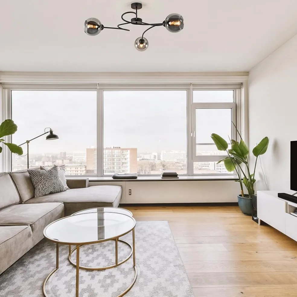 Plafondlamp Blom 3L zwart/smoke glas