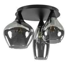 Plafondlamp Cambio 3L zwart + smoke glas