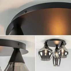 Plafondlamp Cambio 3L zwart + smoke glas
