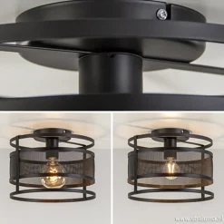 Plafondlamp cilinder gaas zwart