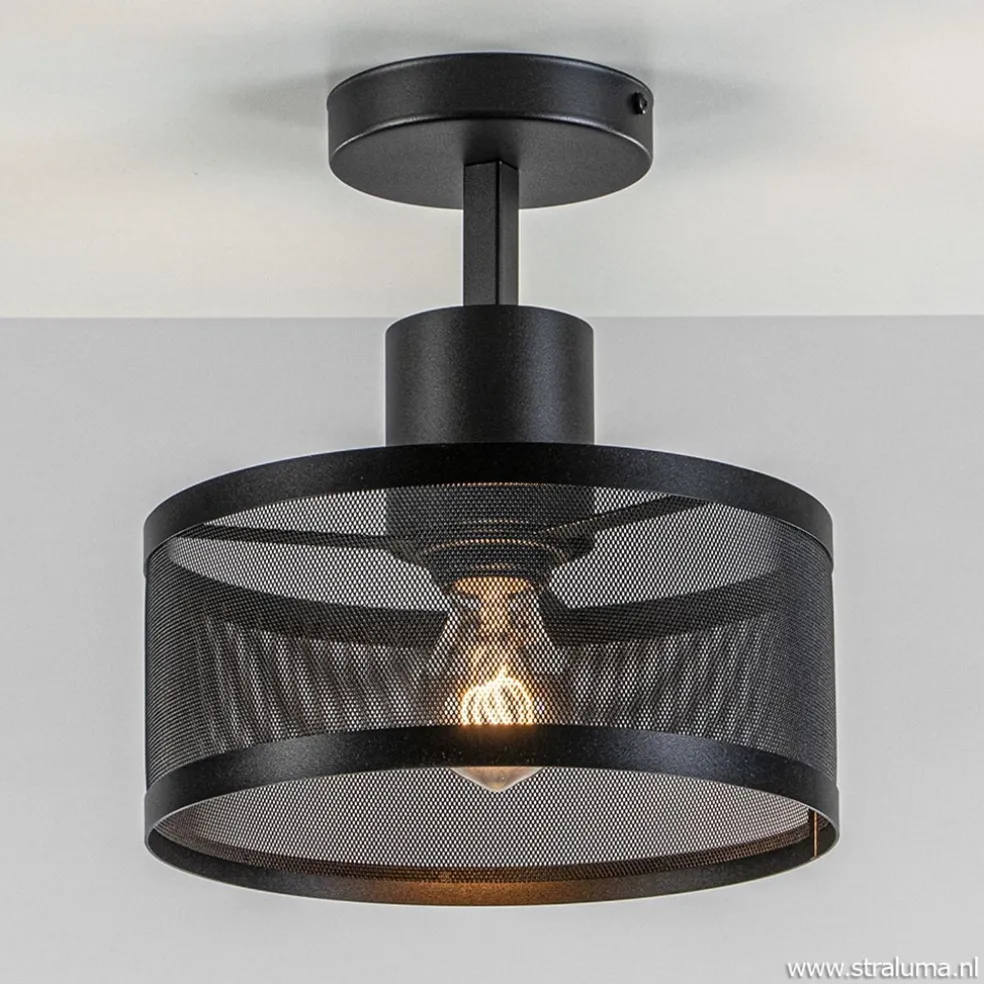 Plafondlamp cilinder geperforeerd zwart
