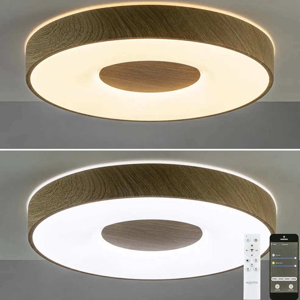 Plafondlamp Coin 50 hout + remote CCT