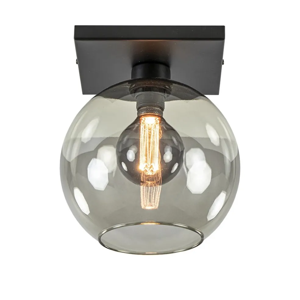 Plafondlamp Globe 25 vierkant zwart/smoke