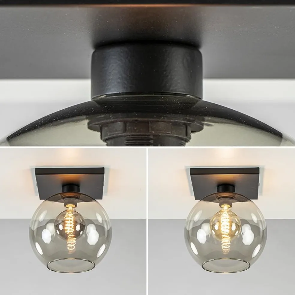Plafondlamp Globe 25 vierkant zwart/smoke