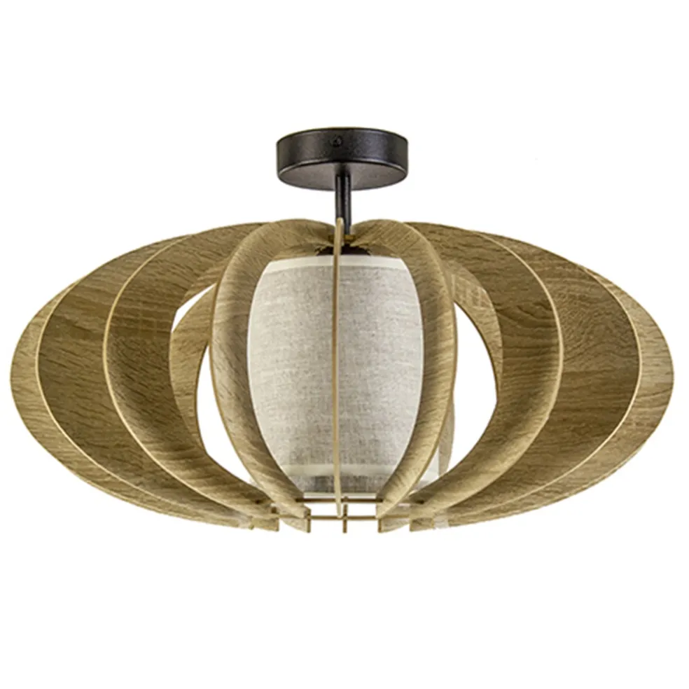 Plafondlamp hout met stoffen kap 50cm