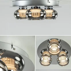 Plafondlamp 3-L chroom/smoke 3-step dim.