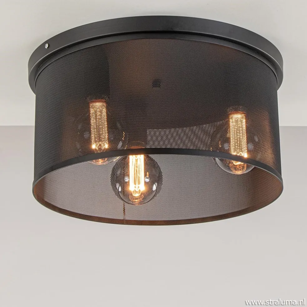 Plafondlamp 3L cilinder gaas zwart 44cm