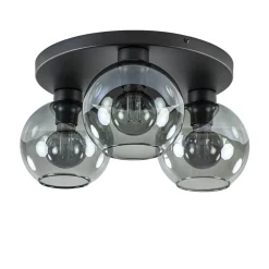 Plafondlamp 3L zwart  bolglas smoke
