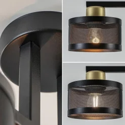 Plafondlamp 3L zwart/goud cilinder geperforeerd