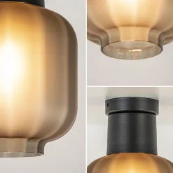 Plafondlamp Lett zwart + smoke glas 20cm