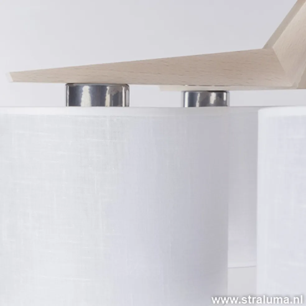 Plafondlamp 5-lichts hout/cilinderkap wit