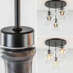 Plafondlamp 3-lichts zwart + helder glas 25cm