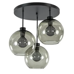 Plafondlamp 3-lichts zwart + smoke glas 25cm