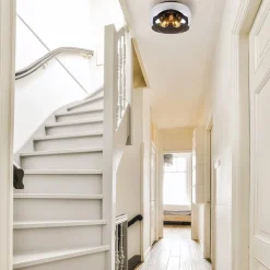 Plafondlamp zwart + smoke glas 40cm