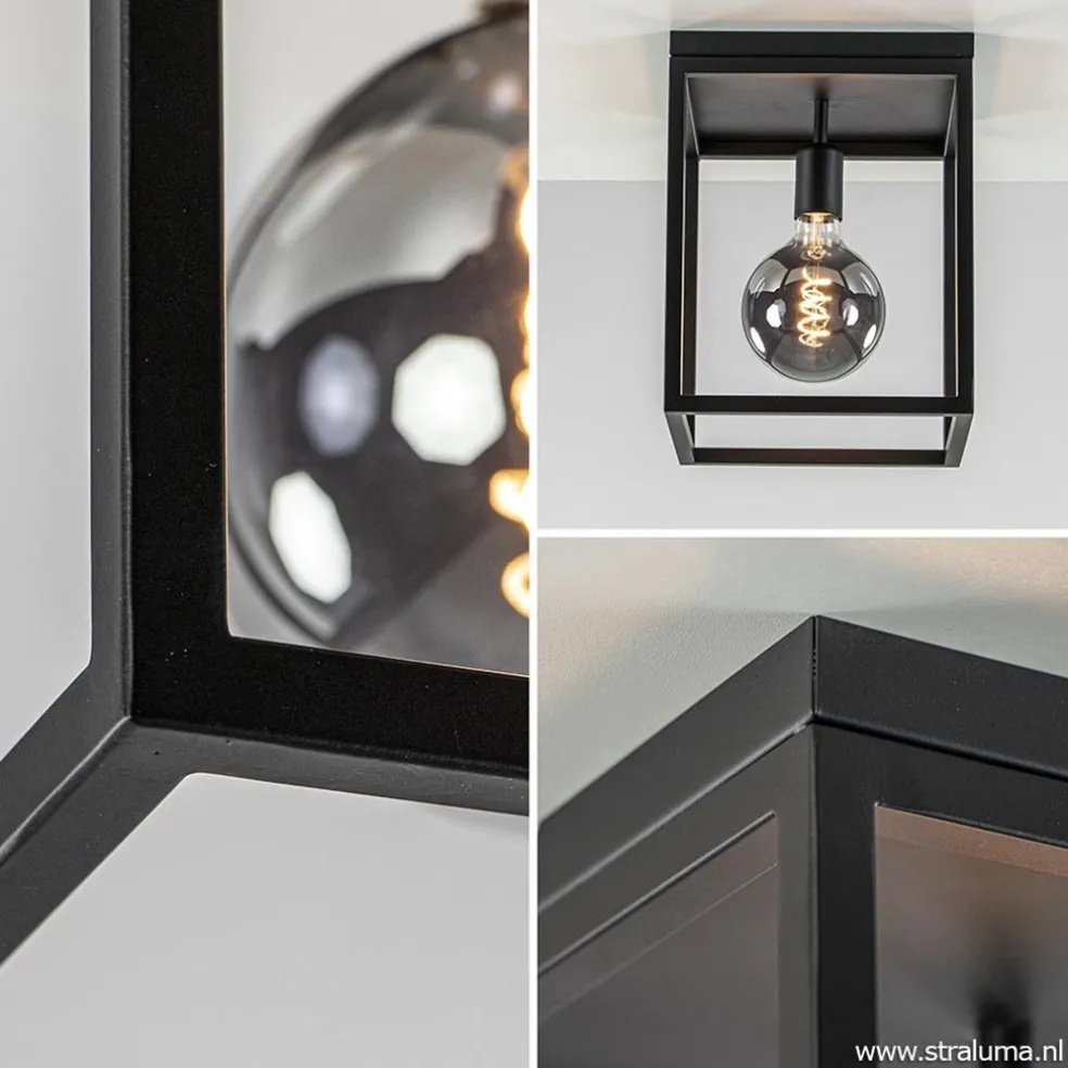 Plafondlamp zwart open frame