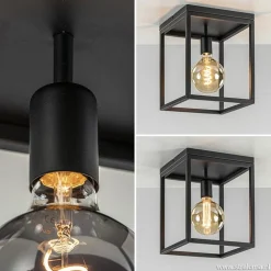 Plafondlamp zwart open frame