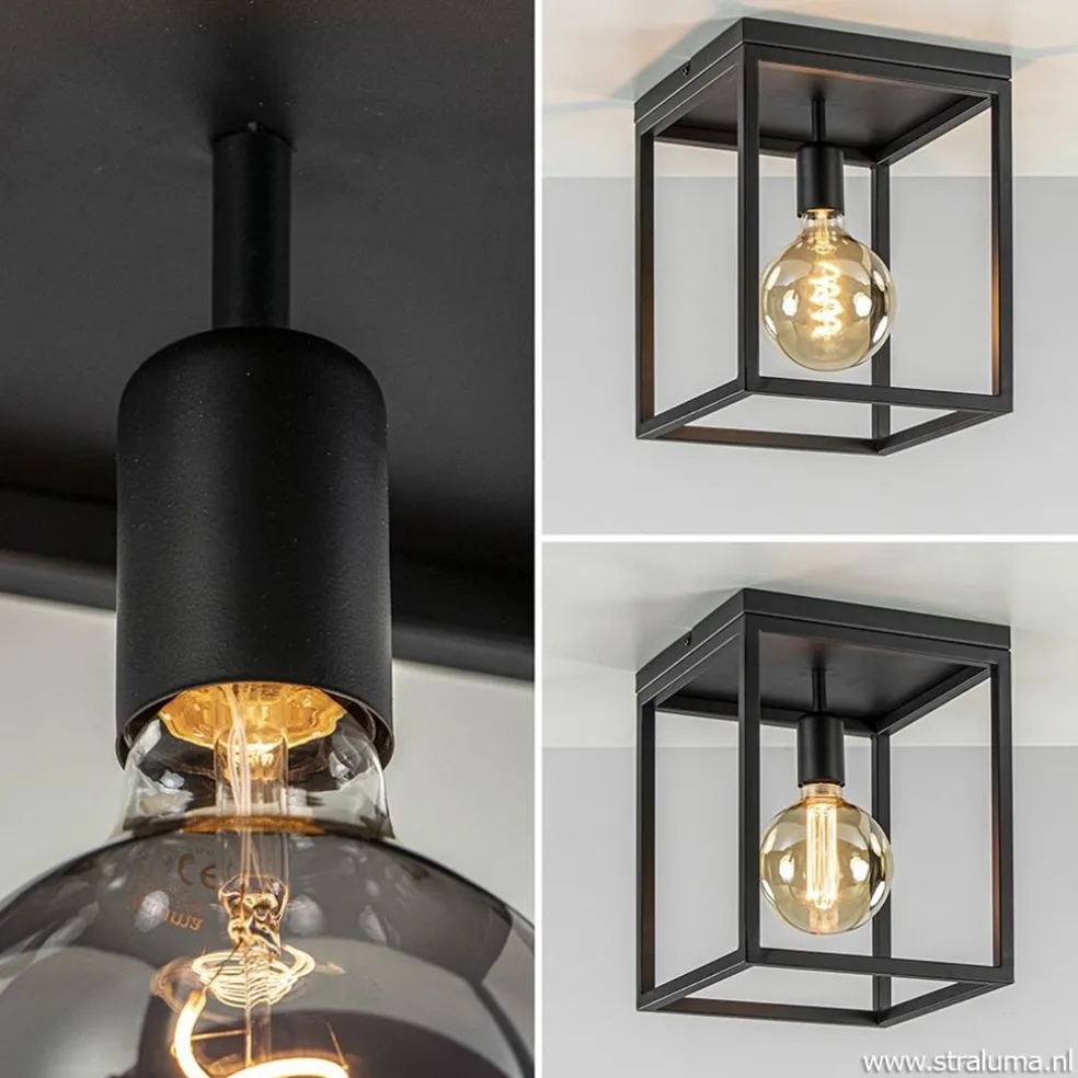 Plafondlamp zwart open frame