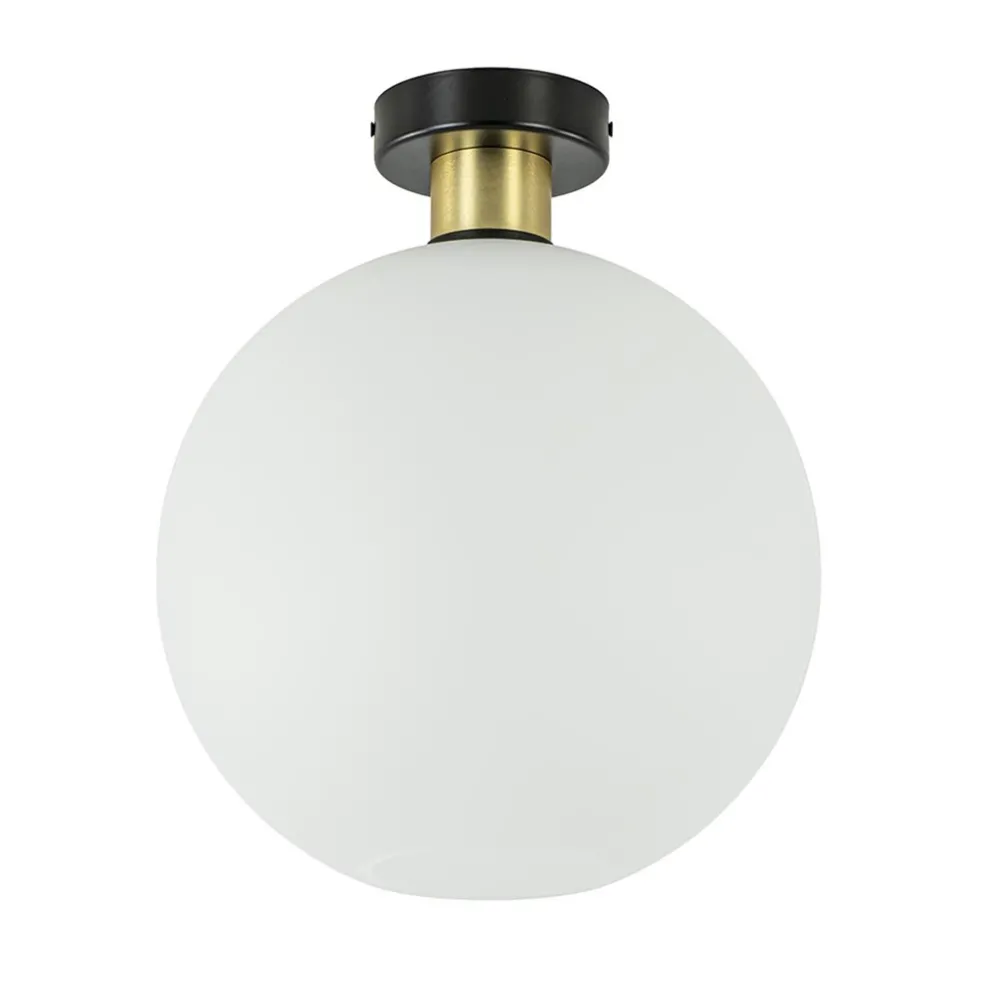 Plafondlamp zwart/goud met opaal glas 30 cm