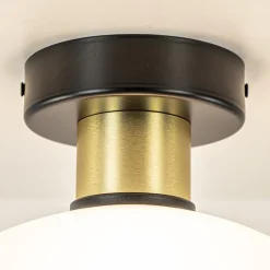 Plafondlamp zwart/goud met opaal glas 30 cm