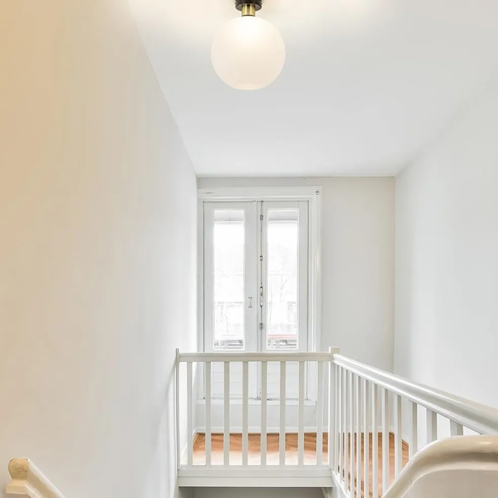 Plafondlamp zwart/goud met opaal glas 30 cm