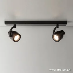 Plafondspot mat zwart balk 2-lichts gu10