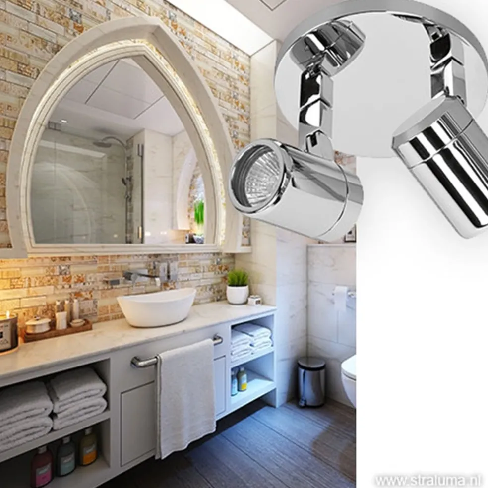 Plafondspot Rain 2l rond chroom IP44