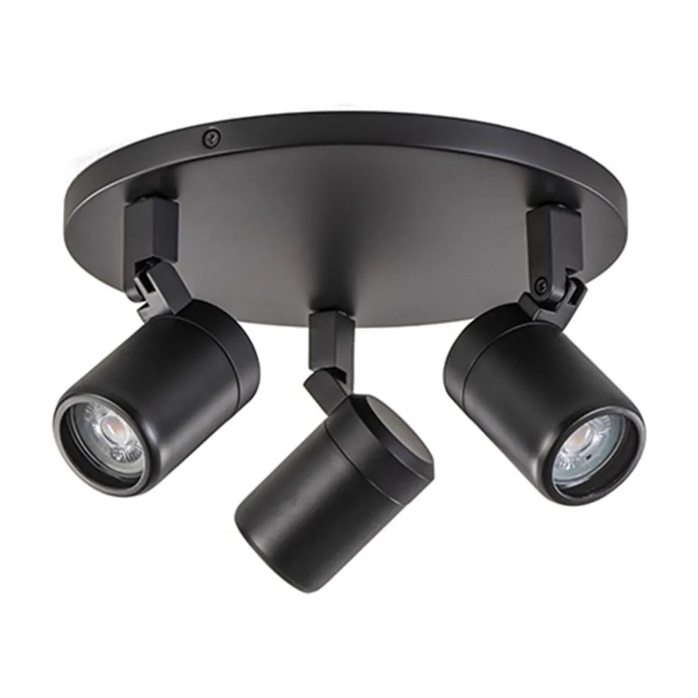 Plafondspot Rain 3L rond zwart IP44