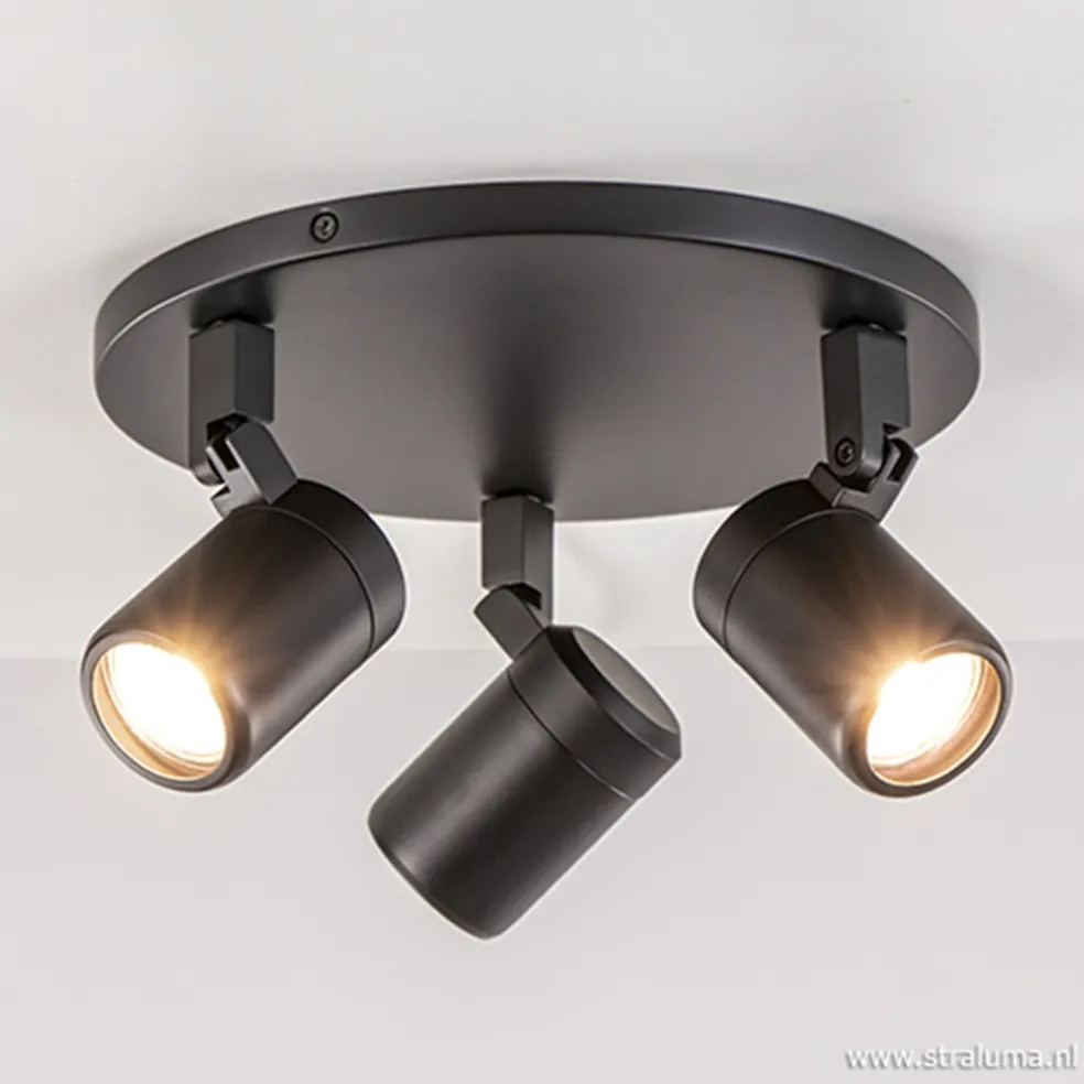 Plafondspot Rain 3L rond zwart IP44