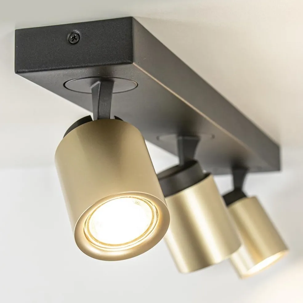 Plafondspot Razza 3l balk zwart/goud gu10