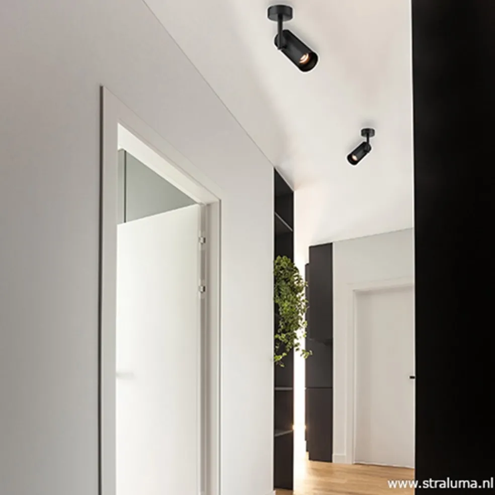 Plafondspot tube zwart verstelbaaar