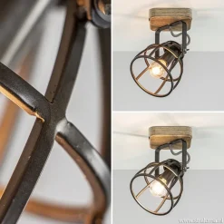 Plafond/wandlamp Matrix zwarte korf met hout