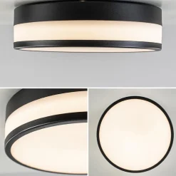 Plafonnière zwart/opaal glas 3-step dim IP44