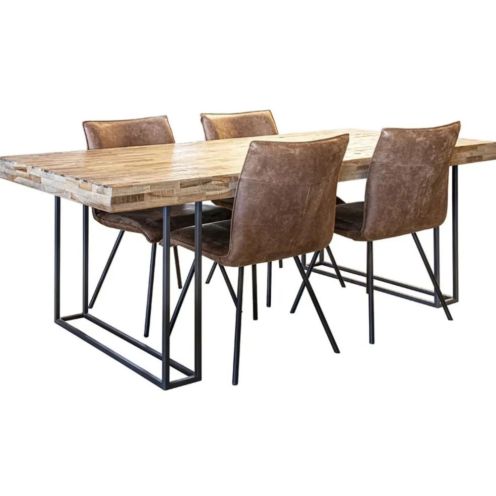 PU lederen eetkamerstoel camel met smalle zwarte pootjes