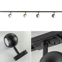 Railsysteem 1-fase zwart inclusief 4 ronde spots