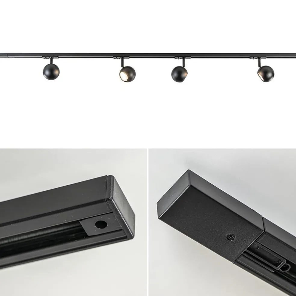 Railsysteem 1-fase zwart inclusief 4 ronde spots