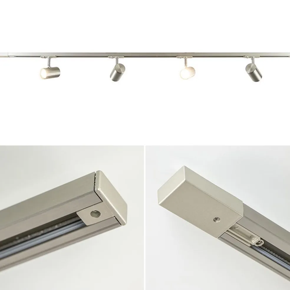 Railsysteem 1,5m nikkel met 4 verstelbare spots