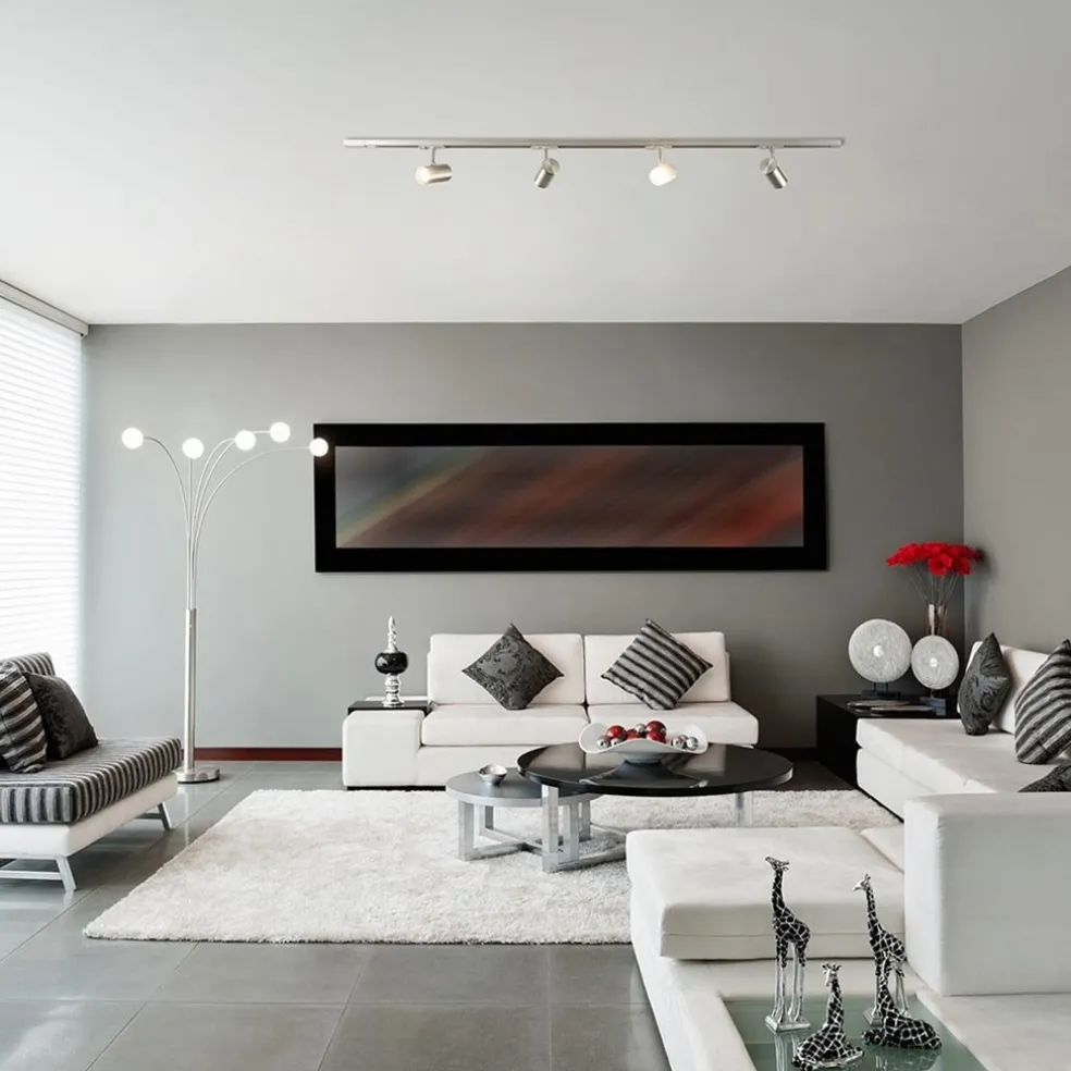 Railsysteem 1,5m nikkel met 4 verstelbare spots