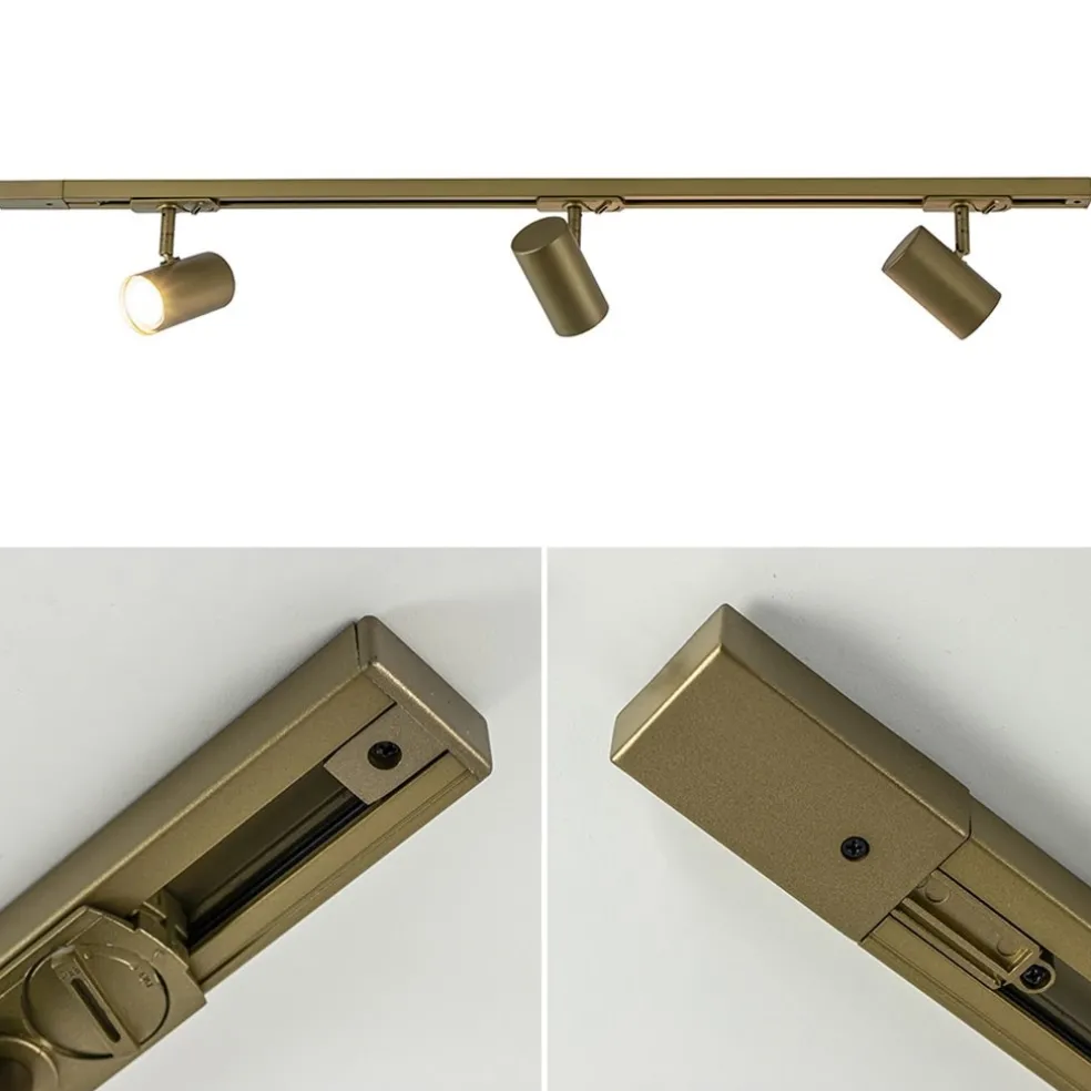 Railsysteem set 1 m met 3 GU10 spots brons
