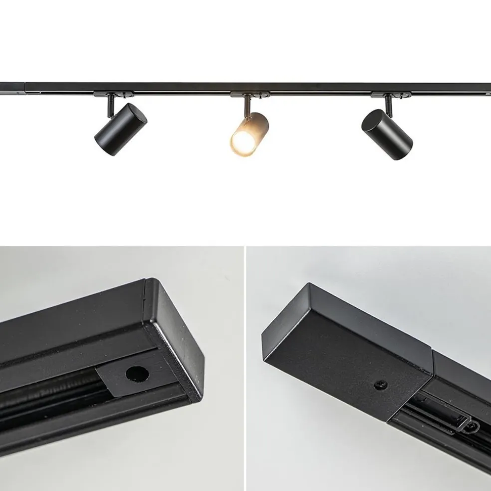 Railsysteem zwart 1mtr compleet met 3xspot