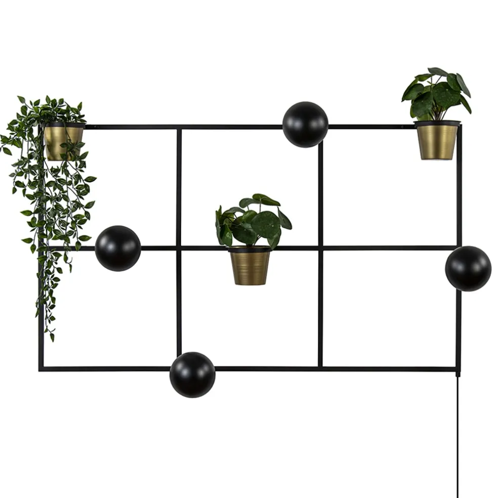 Rechthoekig wandrek met plantenpotten en E27 fittingen