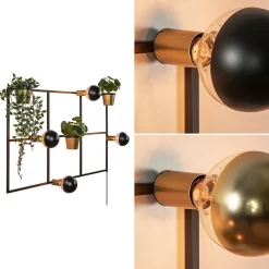 Rechthoekig wandrek met plantenpotten en E27 fittingen