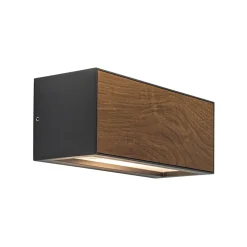 Rechthoekige buitenlamp donker grijs/hout