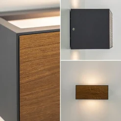 Rechthoekige buitenlamp donker grijs/hout