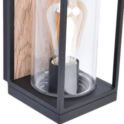 Rechthoekige buitenlamp zwart met houtlook en glas