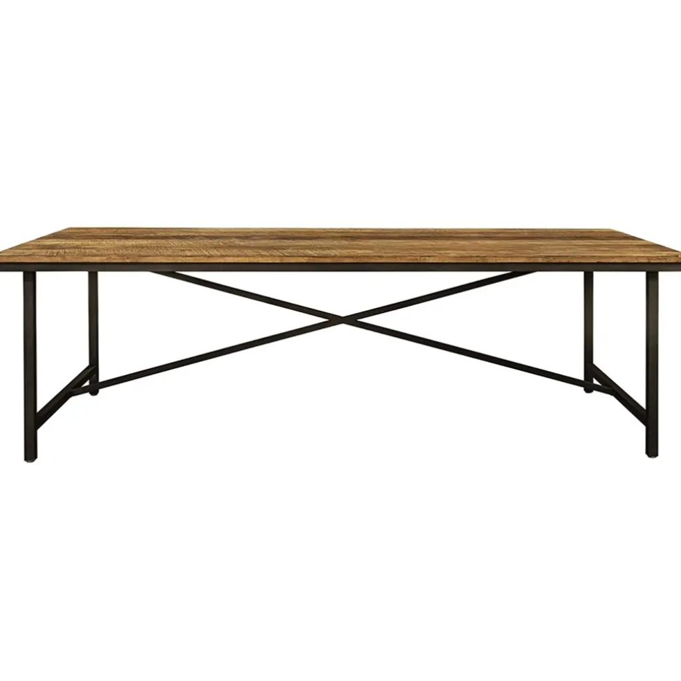 Rechthoekige eettafel oud teak hout met zwart metalen poot