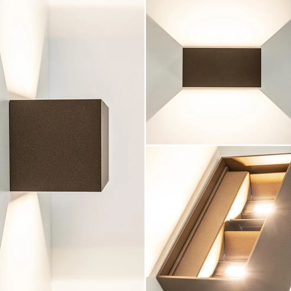 Rechthoekige LED buitenlamp aluminium bruin