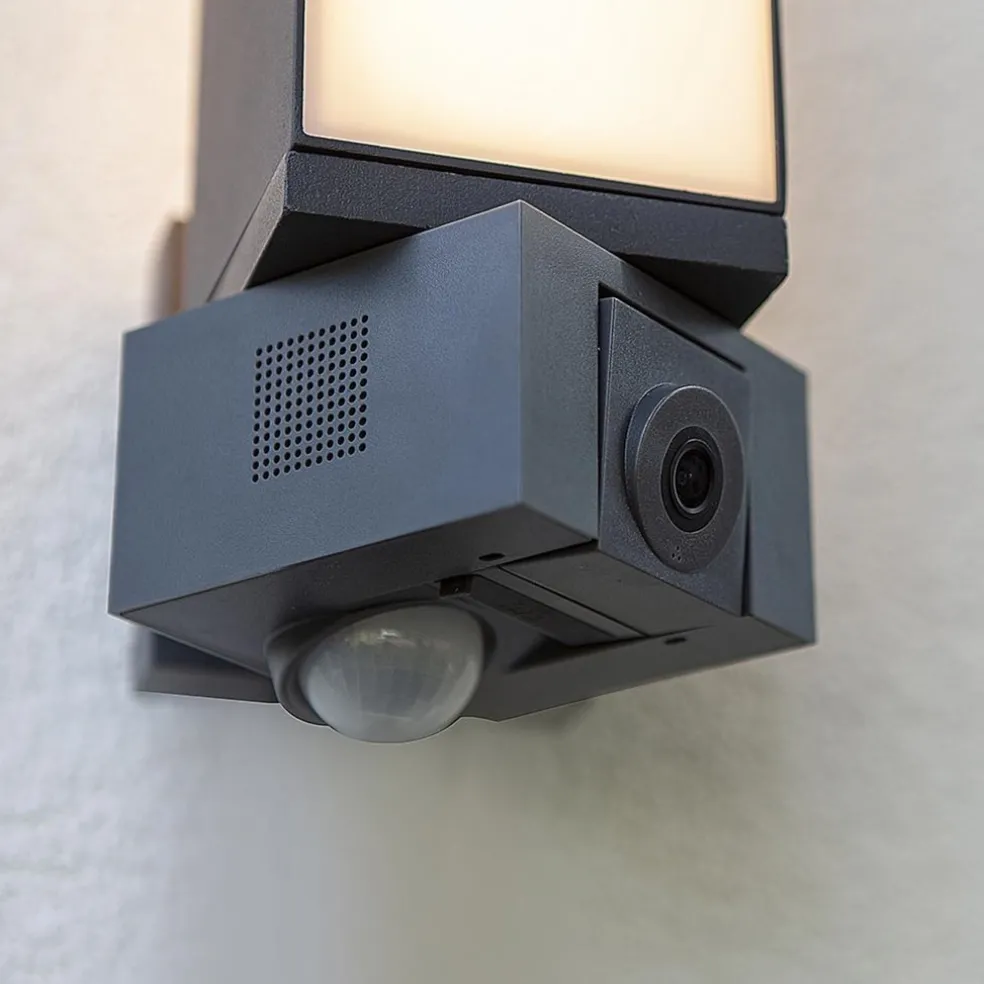 Rechthoekige LED buitenlamp met camera en bewegingssensor